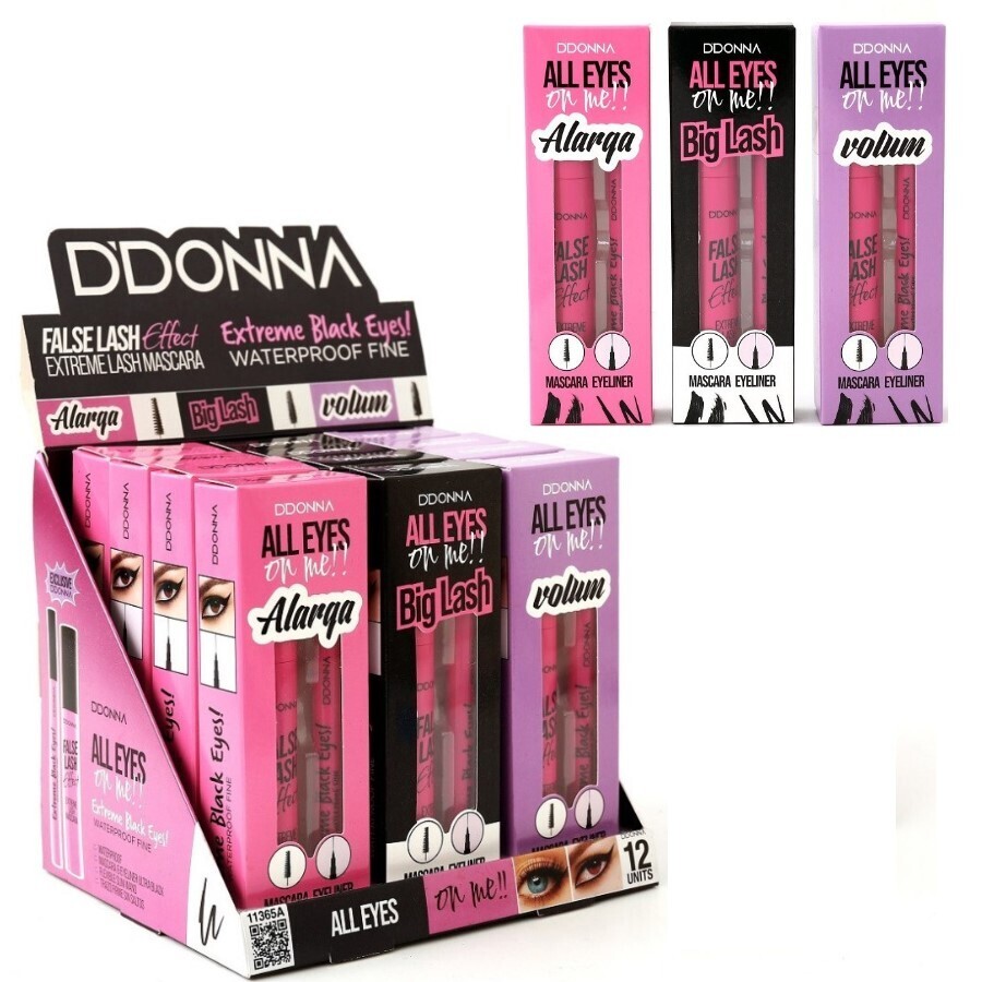 MASCARA FALSE LASH + EYELINER EXTREME BLACK ( 1,25€ UNIDAD) PACK 12 D'DONNA