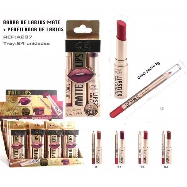 BARRA DE LABIOS + PERFILADOR(1,05 € UNIDAD) PACK 24 EASY PARIS