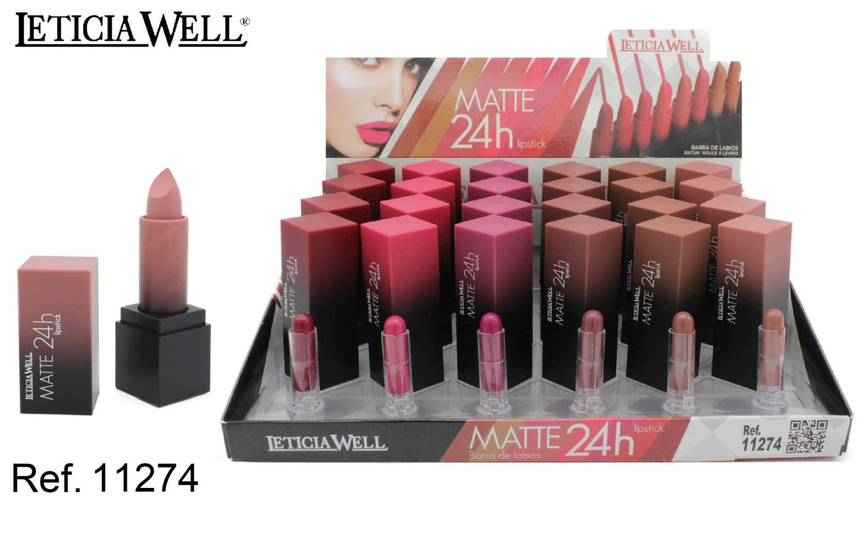 BARRA DE LABIOS MATTE 24H. (0.75€ UNIDAD) PACK 24 LETICIA WELL
