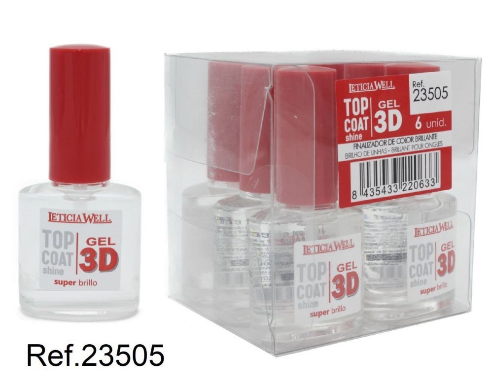 LACA DE UÑAS TOP COAT 3D GEL (0.65€‚ UNIDAD) PACK 6 LETICIA WELL