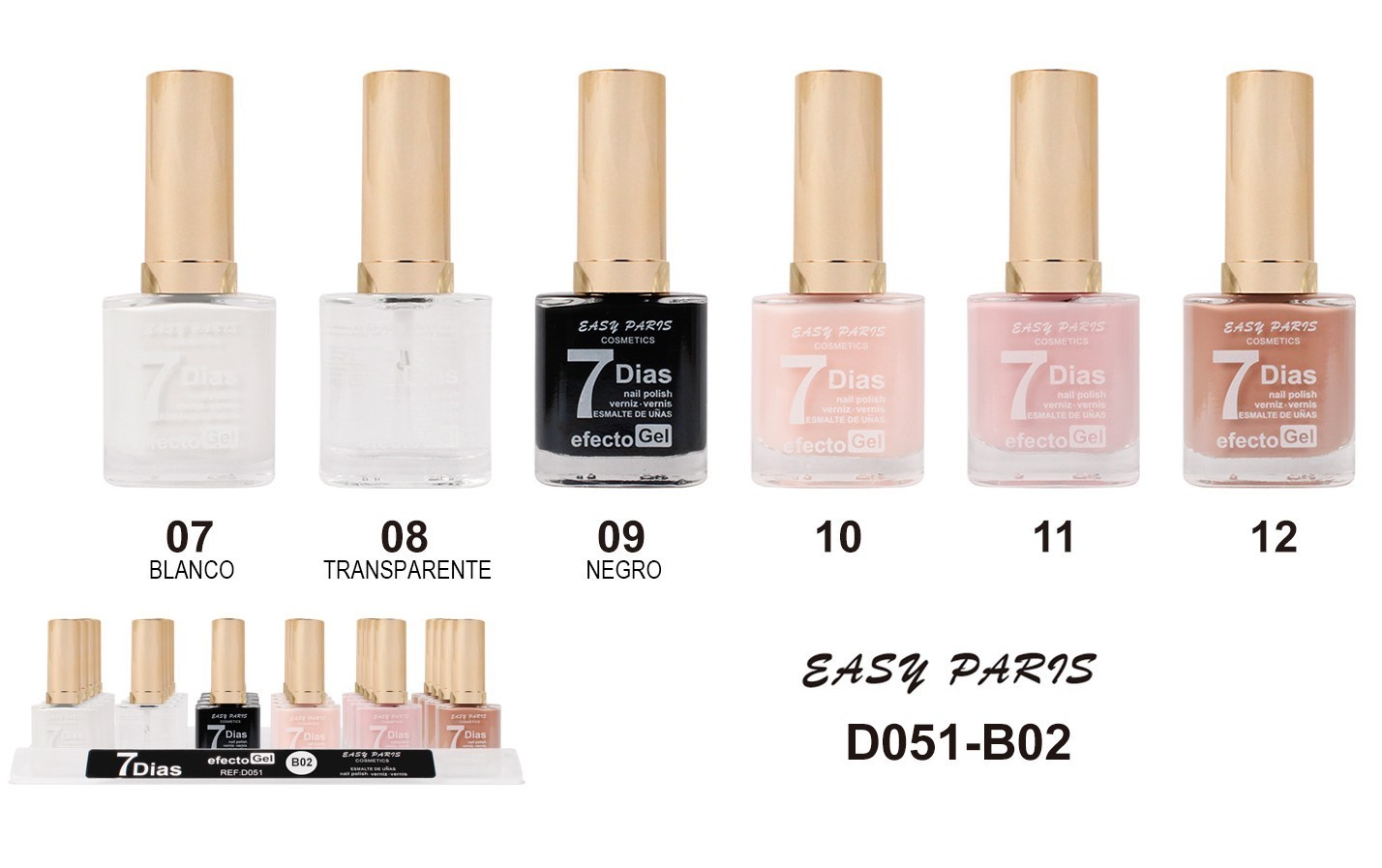 laca de uñas 7 dias efecto gel 13ML(0,55 € UNIDAD) PACK 24 EASY PARIS