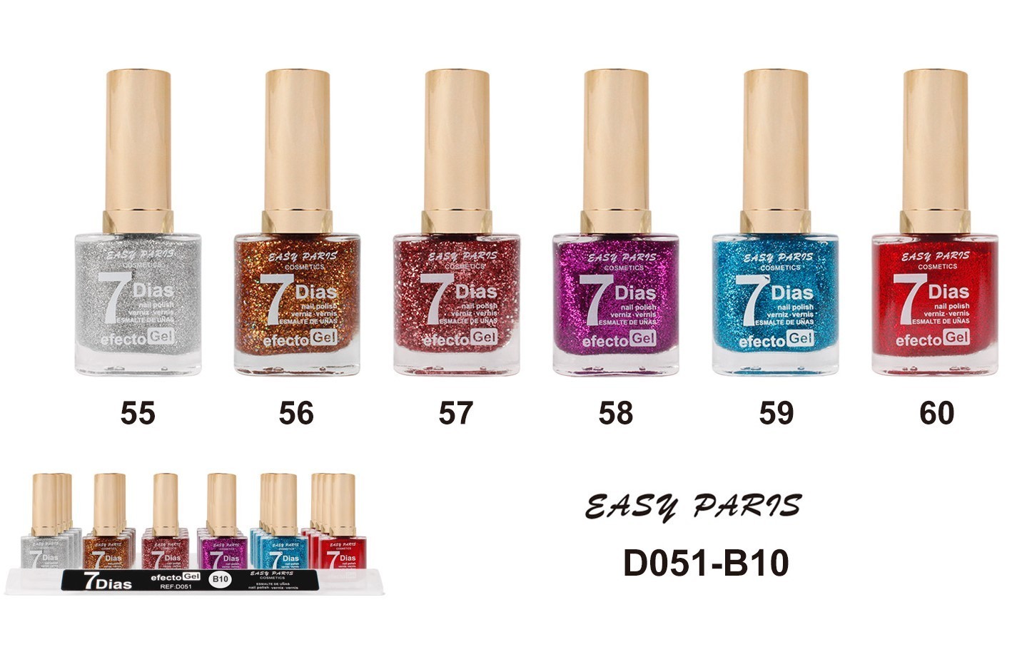 laca de uñas 7 dias efecto gel 13ML(0,55 € UNIDAD) PACK 24 EASY PARIS