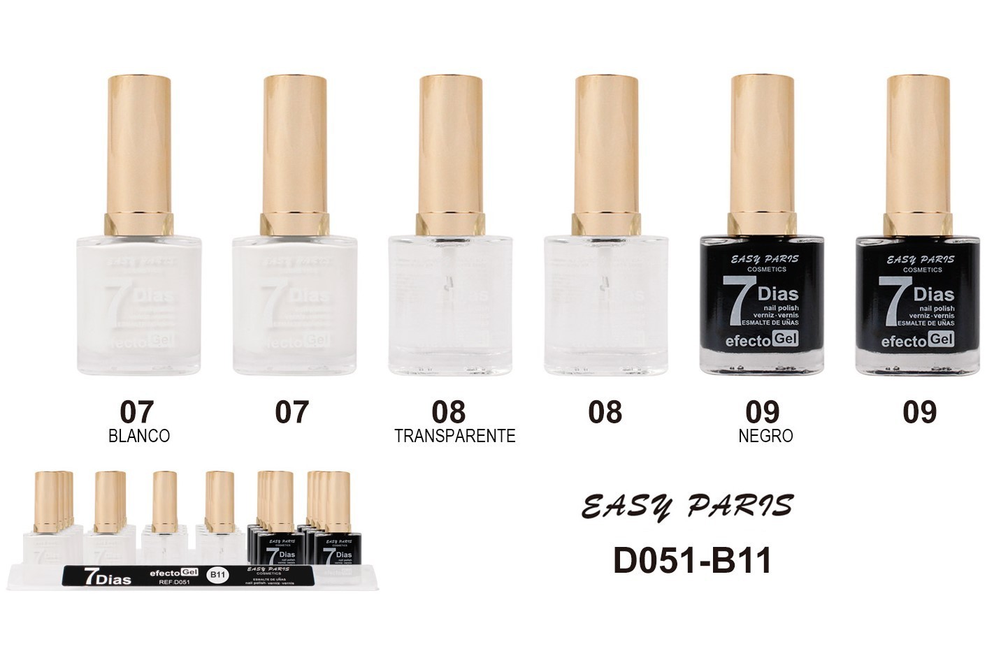 laca de uñas 7 dias efecto gel 13ML(0,55 € UNIDAD) PACK 24 EASY PARIS
