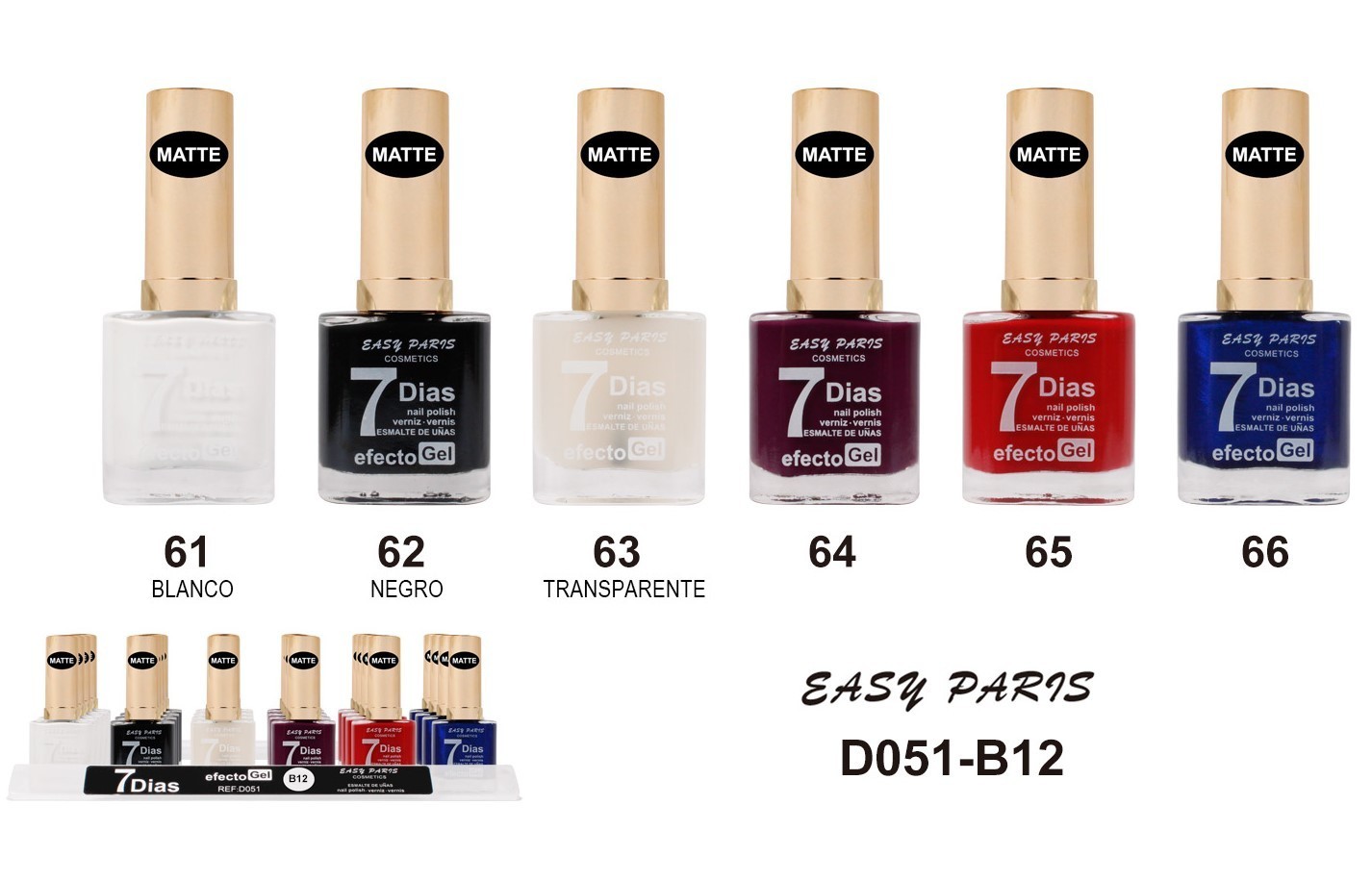 laca de uñas 7 dias efecto gel 13ML(0,55 € UNIDAD) PACK 24 EASY PARIS