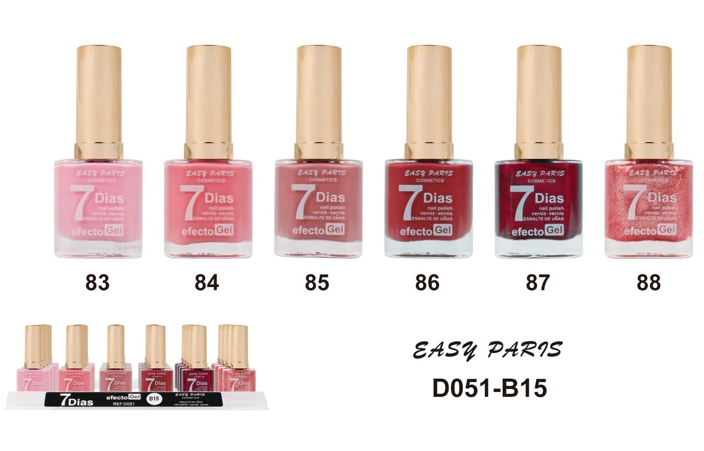 laca de uñas 7 dias efecto gel 13ML(0,55 € UNIDAD) PACK 24 EASY PARIS