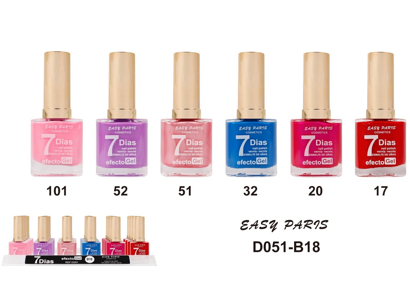 laca de uñas 7 dias efecto gel 13ML(0,55 € UNIDAD) PACK 24 EASY PARIS
