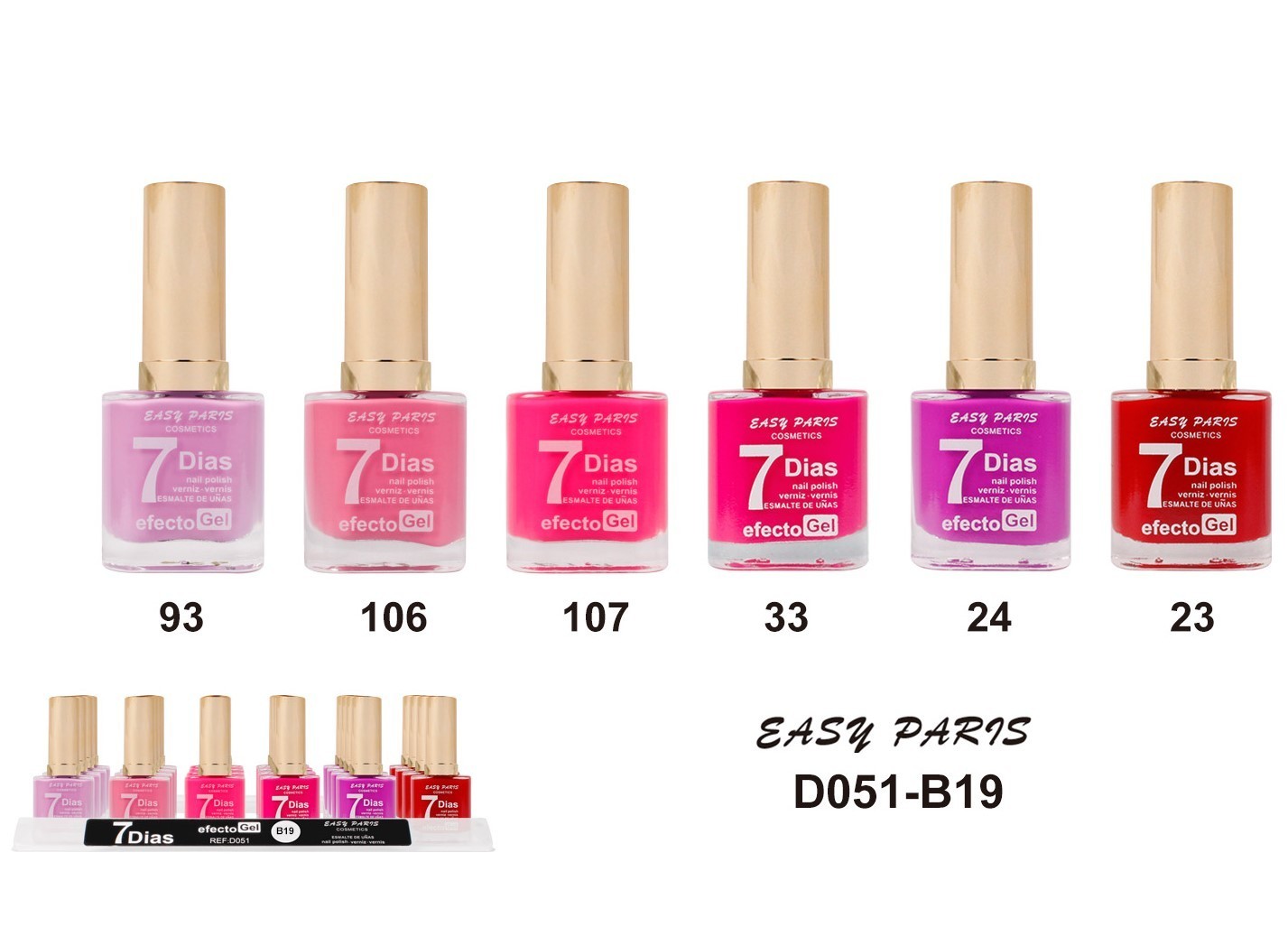 laca de uñas 7 dias efecto gel 13ML(0,55 € UNIDAD) PACK 24 EASY PARIS