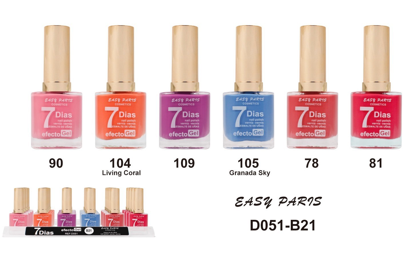 laca de uñas 7 dias efecto gel 13ML(0,55 € UNIDAD) PACK 24 EASY PARIS