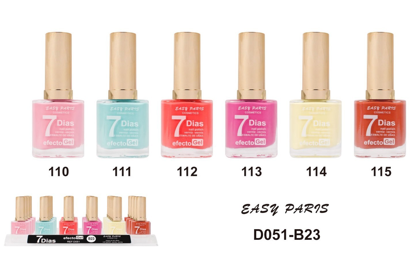 laca de uñas 7 dias efecto gel 13ML(0,55 € UNIDAD) PACK 24 EASY PARIS