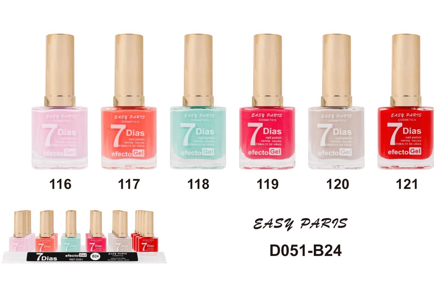 laca de uñas 7 dias efecto gel 13ML(0,55 € UNIDAD) PACK 24 EASY PARIS