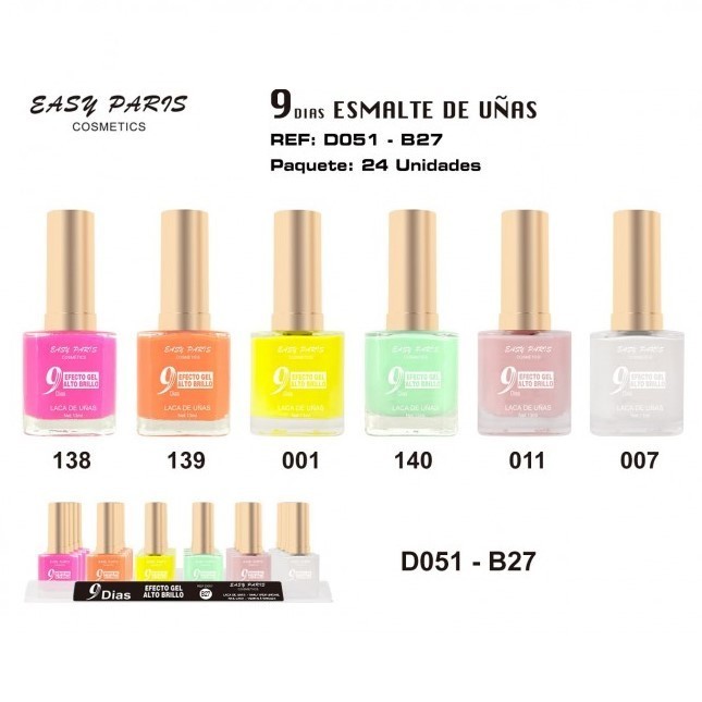 laca de uñas 7 dias efecto gel 13ML(0,57 € UNIDAD) PACK 24 EASY PARIS