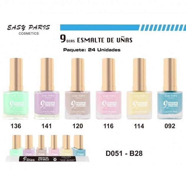 laca de uñas 7 dias efecto gel 13ML(0,55 € UNIDAD) PACK 24 EASY PARIS