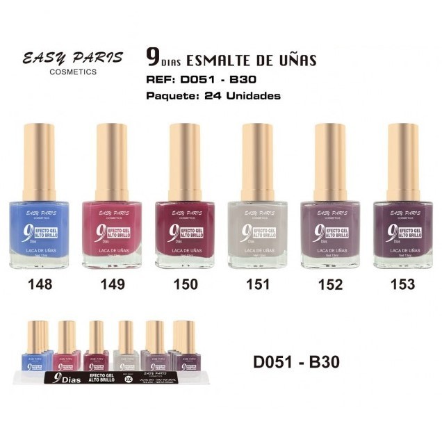 laca de uñas 7 dias efecto gel 13ML(0,57 € UNIDAD) PACK 24 EASY PARIS