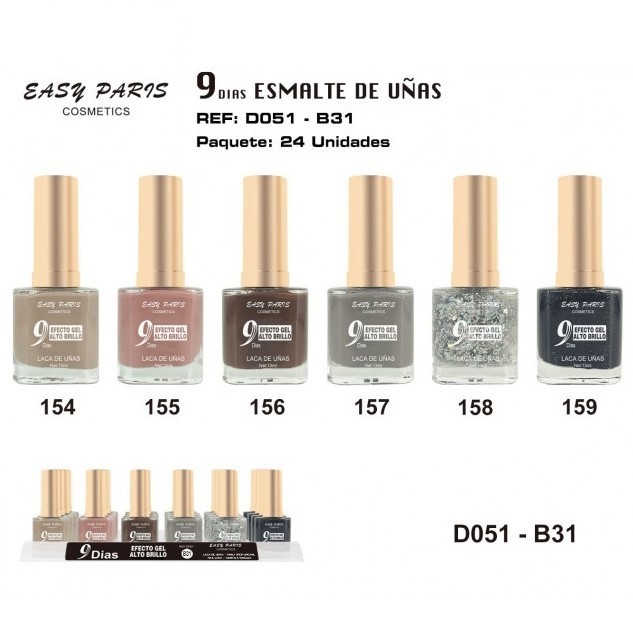 laca de uñas 7 dias efecto gel 13ML(0,57 € UNIDAD) PACK 24 EASY PARIS