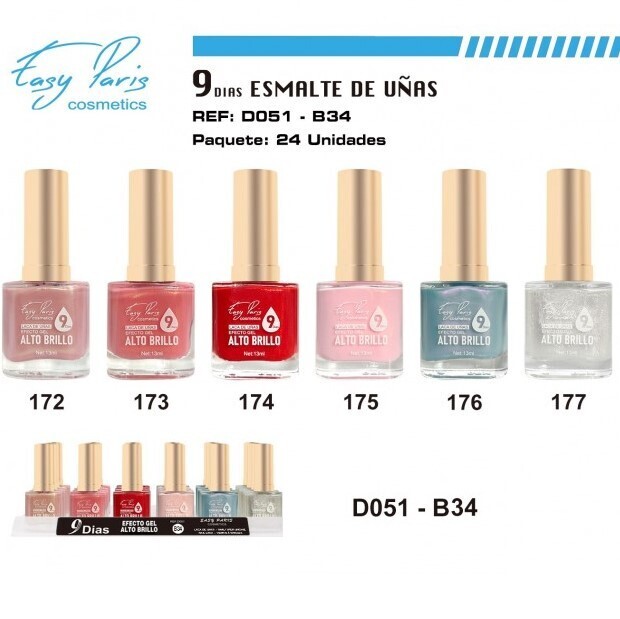 laca de uñas 7 dias efecto gel 13ML(0,59 € UNIDAD) PACK 24 EASY PARIS