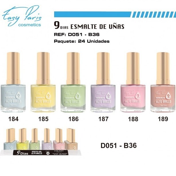 laca de uñas 7 dias efecto gel 13ML(0,59 € UNIDAD) PACK 24 EASY PARIS