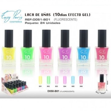 LACA DE UÑAS ALTO BRILLO 10DIAS ( 0,60 € UNIT ) PACK 24 EASY PARIS
