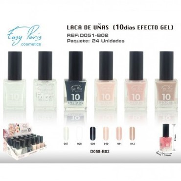LACA DE UÑAS ALTO BRILLO 10DIAS ( 0,60 € UNIT ) PACK 24 EASY PARIS