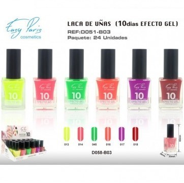 LACA DE UÑAS ALTO BRILLO 10DIAS ( 0,60 € UNIT ) PACK 24 EASY PARIS