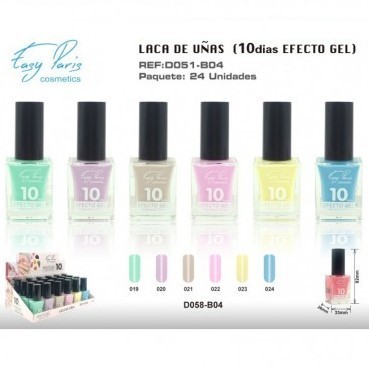 LACA DE UÑAS ALTO BRILLO 10DIAS ( 0,60 € UNIT ) PACK 24 EASY PARIS