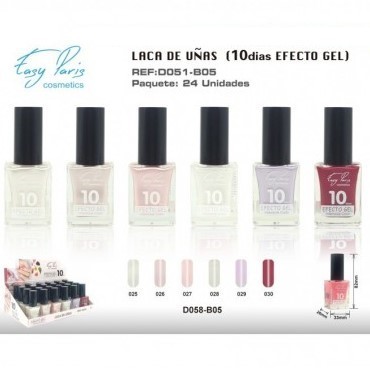 LACA DE UÑAS ALTO BRILLO 10DIAS ( 0,60 € UNIT ) PACK 24 EASY PARIS