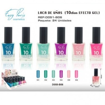 LACA DE UÑAS ALTO BRILLO 10DIAS ( 0,60 € UNIT ) PACK 24 EASY PARIS